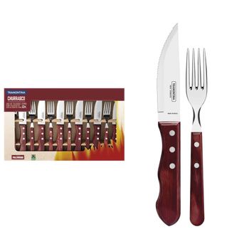 Juego Para Asado 12pzas.tramontina - Polywood Castaño 6 - Tenedores De Mesa Jumbo 6 - Cuchillos De Asado Jumbo 5"