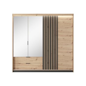 Armario De Puertas Batientes Tally Led 220x60x211 Crema & Negro