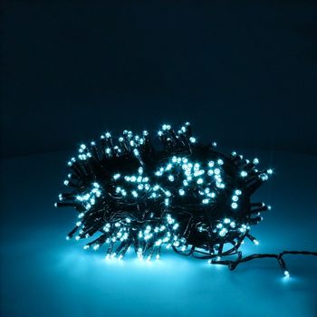 Guinalda Luces Navidad 300 Leds Color Azul Hielo. Luz Navidad Interiores Y Exteriores Ip44