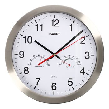 Reloj Pared 30 Cm Con Higrometro Y Termometro Frontal En Acero..