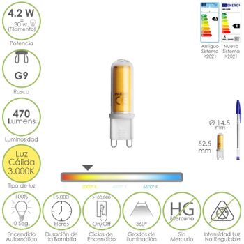 Bombilla Led Rosca G9. 4.2 Watt. Equivale A 15 Watt. 470 Lumenes. Luz Calida (3000  K.)