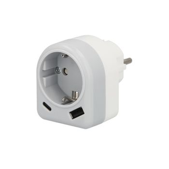 Enchufe / Adaptador Schuko Con 2 Tomas, Usb A / C. Potencia Maxima 3680 W. Cargador Moviles, Cargador 2 Tomas, Adaptador Movile