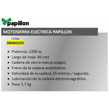 Motosierra Electrica Papillon 2200 W / Hoja 40 Cm - Neoferr..