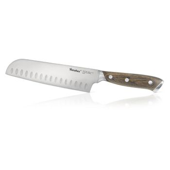 Metaltex Cuchillo Santoku Línea Heritage De Con Mango De Madera Y Hoja Enteriza De 18 Cm