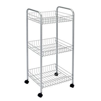 HOMCOM Carrito de Cocina con Ruedas Carro de Almacenamiento de 3 Niveles 4  Ganchos Asa 2 Cestas Colgantes y Frenos para Baño Salón Dormitorio  51,5x32x75,6 cm Blanco