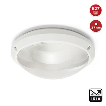 Plafón E27 Redondo, Diámetro 27cm, Ip54, Ik10