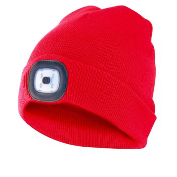 Faro: Gorra Con Luz Frontal Led Recargable. Rojo