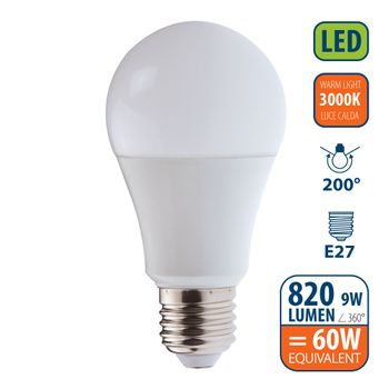 Bombilla Led Smd, Estándar A60, 9w / 820lm, Casquillo E27, 3000k