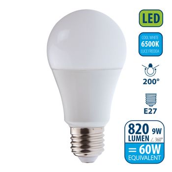 Bombilla Led Smd, Estándar A60, 9w / 820lm, Casquillo E27, 6500k