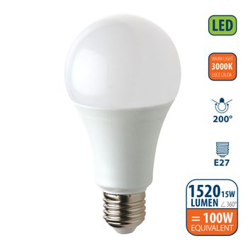 Bombilla Led Smd, Estándar A60, 15w / 1520lm, Casquillo E27, 3000k