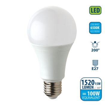 Bombilla Led Smd, Estándar A60, 15w / 1520lm, Casquillo E27, 6500k