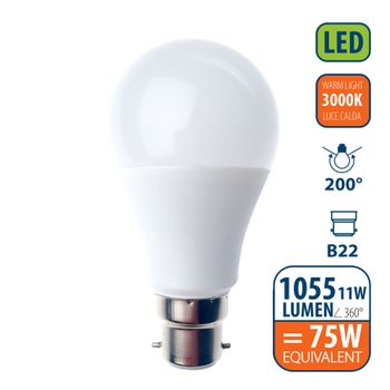 Bombilla Led Smd, Estándar A60, 11w / 1055lm, Base B22 (francia), 3000k