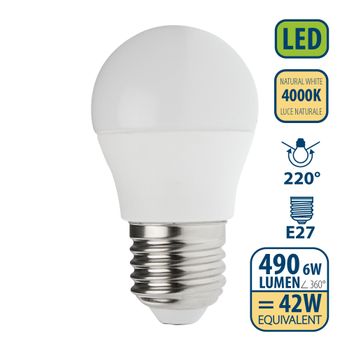 Bombilla Led Smd, Esfera P45, 6w/490lm, Casquillo E27, 4000k