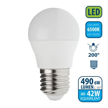 Bombilla Led Smd, Esfera P45, 6w/490lm, Casquillo E27, 6500k