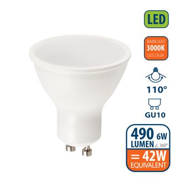 Bombilla Led Smd, Punto Gu10, 230v, 6w / 490lm, 3000k, 110°