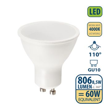 Bombilla Led Smd, Foco Gu10, 230v, 8.5w / 806lm, 4000k, 110°