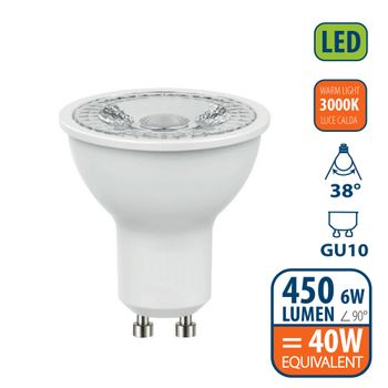 Bombilla Led Smd, Foco Gu10, 230v, 6w / 450lm, 3000k, 38°