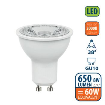 Bombilla Led Smd, Foco Gu10, 230v, 8w / 650lm, 3000k, 38°