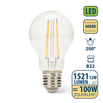 Bombilla De Filamento Led, Estándar A60, 12w / 1521lm, Casquillo E27, 4000k