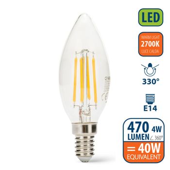 Bombilla De Filamento Led, Oliva C35, 4w/470lm, Casquillo E14, 2700k