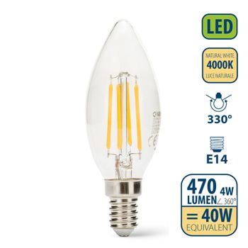 Bombilla De Filamento Led, Oliva C35, 4w/470lm, Casquillo E14, 4000k