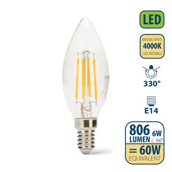 Bombilla De Filamento Led, Oliva C35, 6w / 806lm, Casquillo E14, 4000k