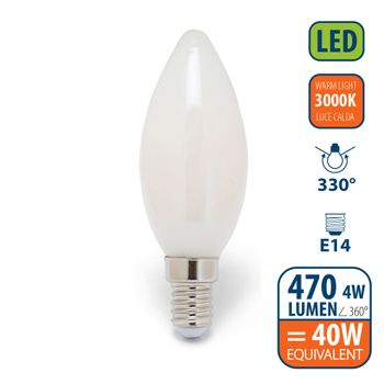 Bombilla De Filamento Led Opal, Oliva C35, 4w/470lm, Casquillo E14, 3000k