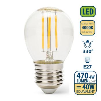 Bombilla De Filamento Led, Esfera P45, 4w/470lm, Casquillo E27, 4000k