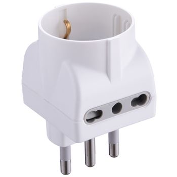 Adaptador Italiano: 1 Toma Schuko 10 / 16a + 2 Tomas 10 / 16a. Enchufe 16a