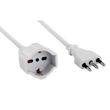 Extensión Estándar Italiana De 5 M: Clavija Y Enchufe 16a (schuko + 10 / 16a), Blanco. Cable 3g De 1,5 Mm