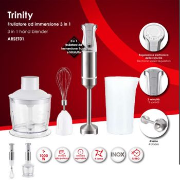 Frullatore Ad Immersione Ardes Trinity Arset01 3 In 1 Frusta E Tritatutto 200w Bianco