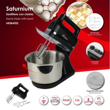 Sbattitore Elettrico Saturnium Arsbat02 Con Ciotola 400 W In Acciaio Inossidabile Nero