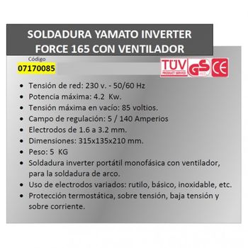 Soldadura Inverter Force 165 140 A.