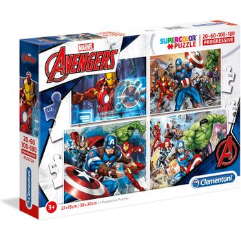 Puzzle Marvel Vengadores.  Conjunto De Puzzles De 20, 60, 100 Y 180 Piezas. Clementoni