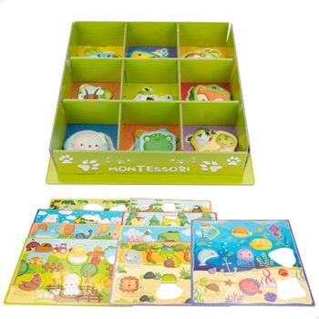 Liscinai - Juego Montessori Happy Animals Con Caja 3d Y 67 Piezas Para Aprender Animales, Para Niños +1 Año