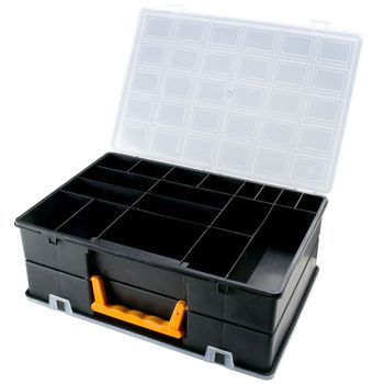 Organizador De Plástico Doble L 360 X P 252 X H 128 Mm Con Separadores, Tapa Transparente