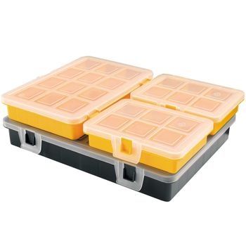 Kit De 4 Organizadores Mixtos Con Tapa Transparente Y Compartimentos En El Interior