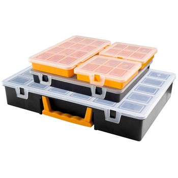 Kit De 5 Organizadores Mixtos Con Tapa Transparente Y Compartimentos En El Interior