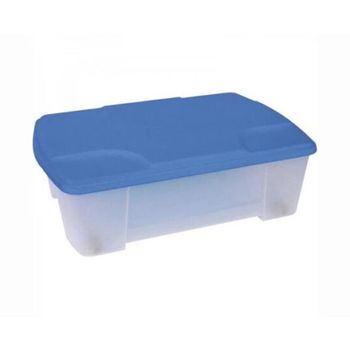 Caja De Plástico Multiuso Con Fondo Transparente Y La Cubierta Azúl L565x390xh180 Mm.