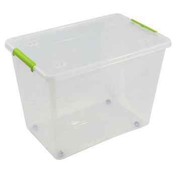 Caja Tranparente Con Cubierta, Ruedas Y De Cierre Por Enganche 585x390x H 410 Mm