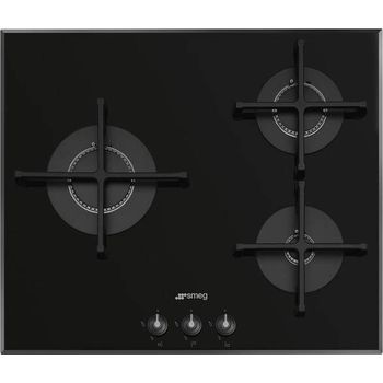 Placa Gas Smeg PV163B3 - 3 Fuegos, 60cm, Hierro Fundido, Negro