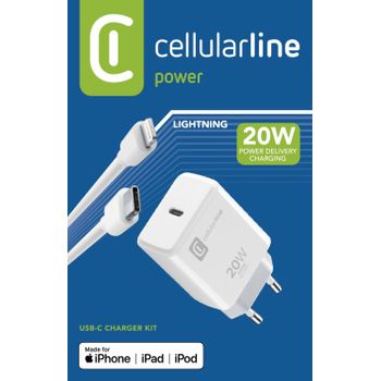 Cellularline Usb-c Charger Kit 20w Usb C A Lightning Charger Para Apple Iphone 8 Y Posterior Blanco