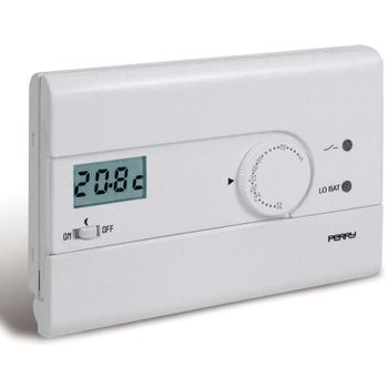 Perry 1tp Te400b Slim Termostato De Pared Digital Analógico Serie 3v Blanco Con Control On/off/reduce Night Niveles De Temperatura 1 Control Continuo _ 1 Pantalla Lcd Fija Reducida 1 Led Estado De Batería Baja Y Relé 2 Pilas Alcalinas 1,5v Aaa