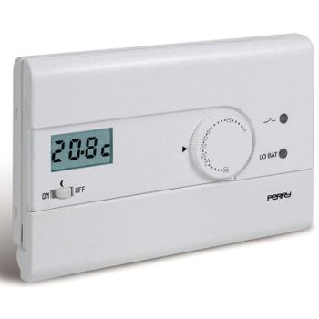 Perry 1tp Te402b Slim Termostato De Pared Digital Analógico Serie 3v Blanco Con Control Est/off/inv Niveles De Temperatura 1 Control Continuo _ 1 Pantalla Lcd Fija Reducida 1 Led Estado De Batería Baja Y Relé Autonomía 12 Meses 2 Pilas Alcalinas 1,5v