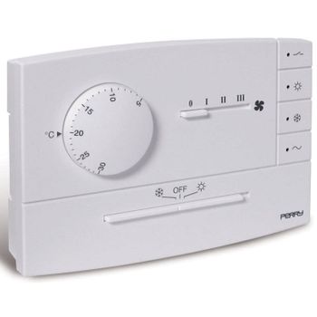 Termostato Electrónico De Pared Perry 1tp Te565b Serie Zefiro Para Bobina De Ventilador Con Control Est/off/inv Blanco Control De 3 Velocidades Led Indicador De Estado Del Relé, Est/inv Y Presencia De Red 230v Alimentación Ca 50-60 Hz