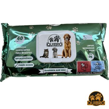 Toallitas Higienizantes Para Mascotas Con Aloe Vera. 40 Uds.