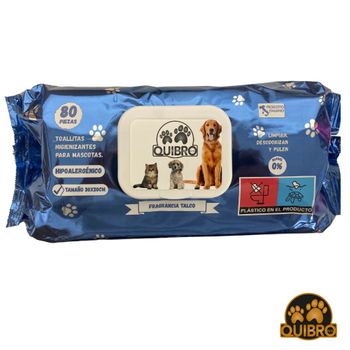 Toallitas Higienizantes Para Mascotas Con Fragancia Talco. 80 Uds