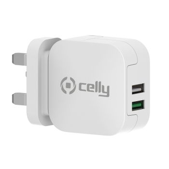 Celly Tc2usbturbouk Caricabatterie Per Dispositivi Mobili Fotocamera, Comandi Di Gaming, Cuffie, Telefono Cellulare, Power Bank, Smartphone, Orologio Intelligente, Tablet, Orologio, Indossabili Bianco Ac Ricarica Rapida Interno