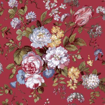 Papel Pintado Blooming Garden 6 Big Flowers Rojo Y Azul Noordwand