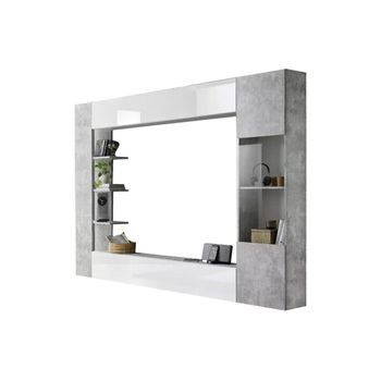 Mueble De Tv De Pared Sirius  257x30x187 Cm Color Gris, Blanco Vente-unique